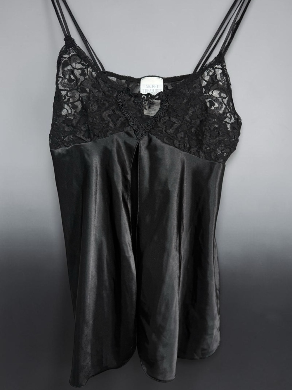 ✨ Vintage Y2K Secret Treasures Black Satin & Lace Chemise - Large *True Vintage*